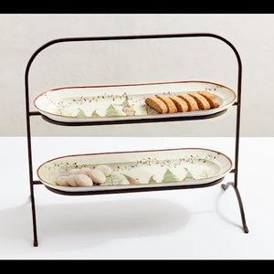 Pottery Barn Festive Tree Trimming Forest Gnomes Tiered Stand 🎄🎁